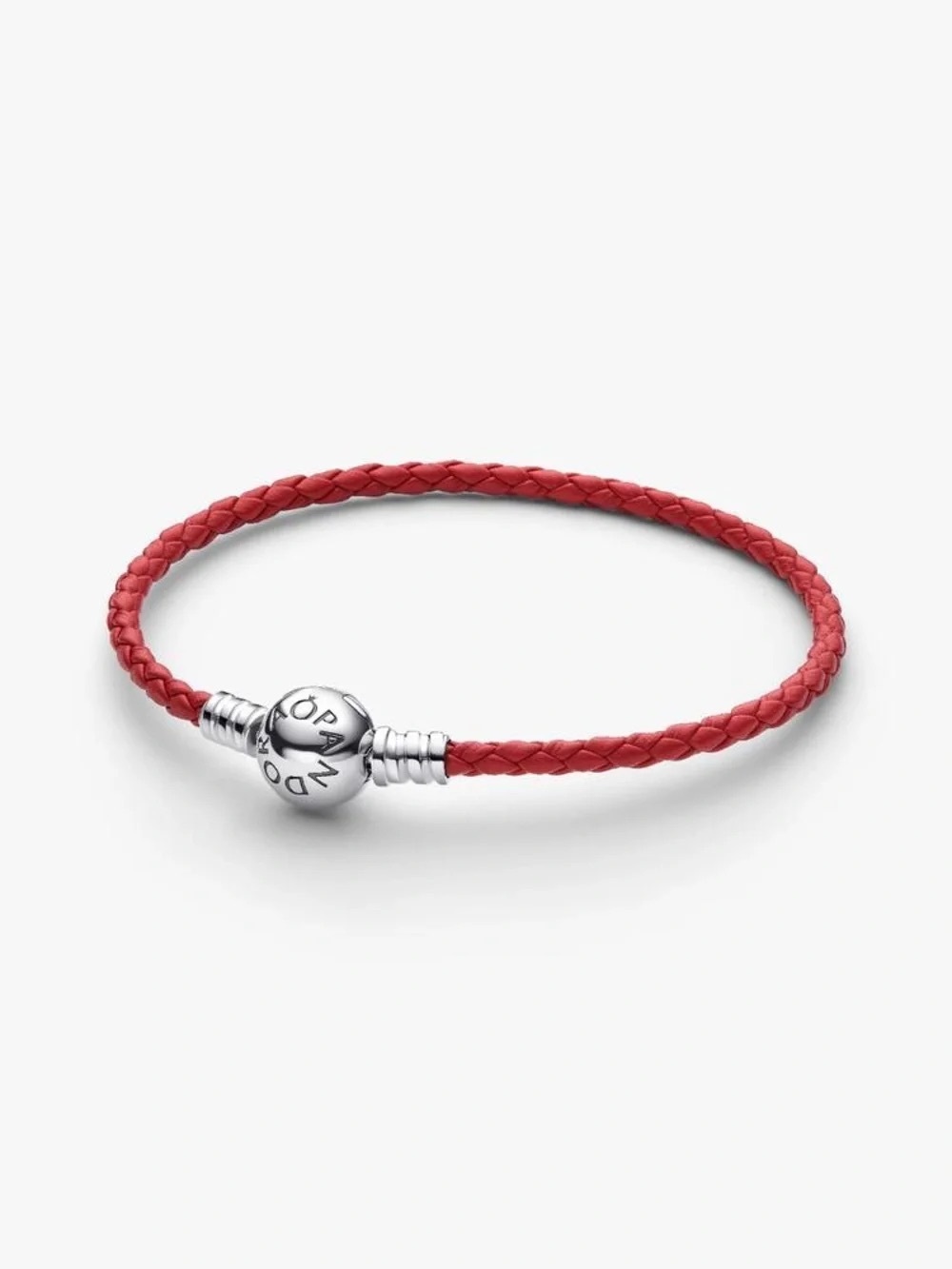 Pandora Red Braided Leather Bracelet with Sterling Silver Logo Clasp